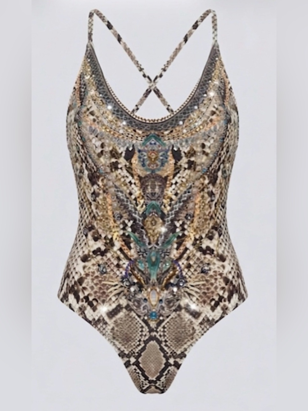 CAMILLA Snakeskin Crystal Embellished One Piece Swimsuit Custom Size